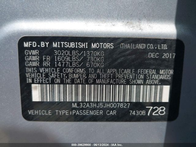 ML32A3HJ5JH007827 Mitsubishi MIRAGE ES