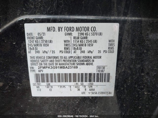 Ford EDGE SE 2021 2FMPK3G91MBA23169 Image 9