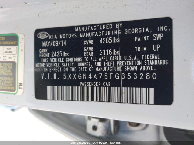5XXGN4A75FG353280 KIA OPTIMA EX
