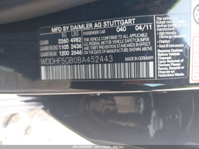 2011 MERCEDES-BENZ E 350 WDDHF5GB0BA452443 Photo 8