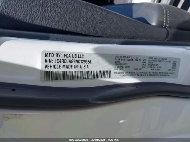 1C4RDJAG9NC129566 Dodge Durango Sxt Awd