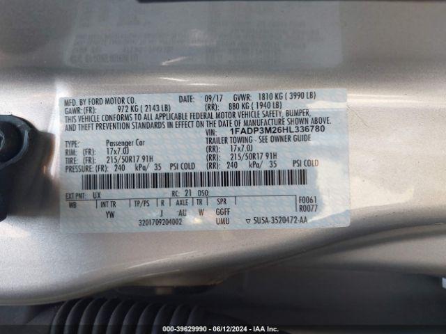 1FADP3M26HL336780 Ford FOCUS SEL