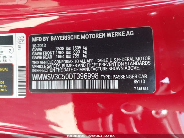 2013 MINI HARDTOP WMWSV3C50DT396998 Photo 8