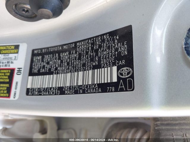 2T1BURHE0EC097862 Toyota Corolla S Premium