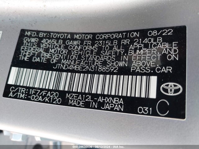 Toyota Corolla Se Nightshade Edition 2022 JTND4MBE2N3188592 Image 9
