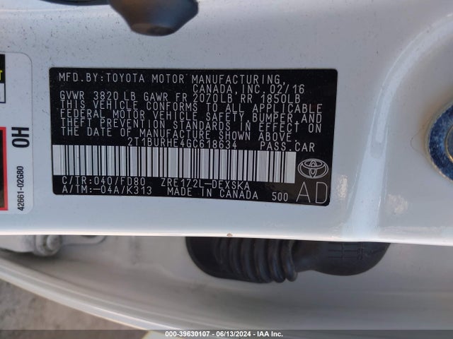 Toyota Corolla S Plus 2016 2T1BURHE4GC618634 Image 9