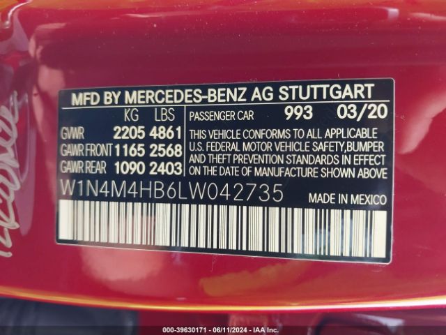 W1N4M4HB6LW042735 Mercedes-Benz Glb 250 4matic