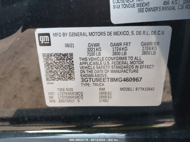 3GTU9EET8MG460967 GMC Sierra 1500 4wd  Short Box At4