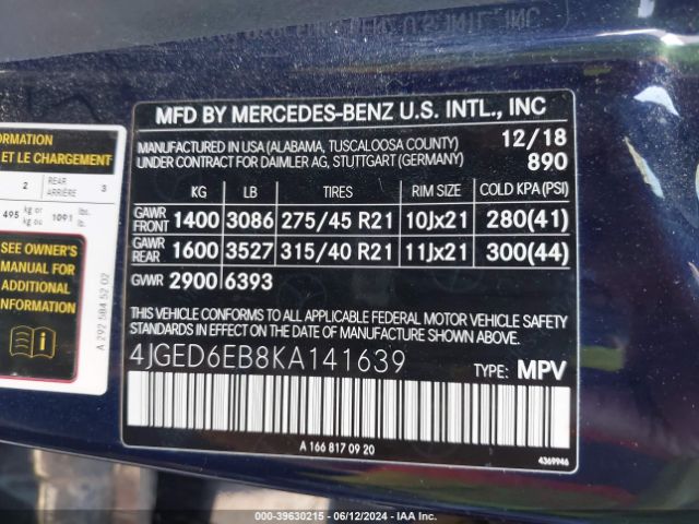 4JGED6EB8KA141639 Mercedes-Benz Amg Gle 43 Coupe 4matic
