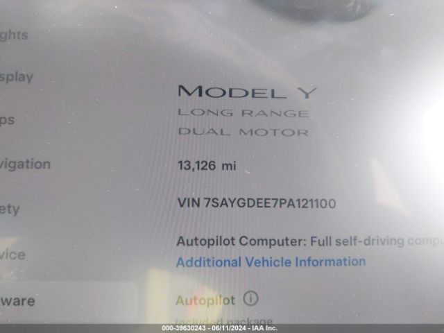 7SAYGDEE7PA121100 Tesla Model Y Awd/long Range Dual Motor All-wheel Drive