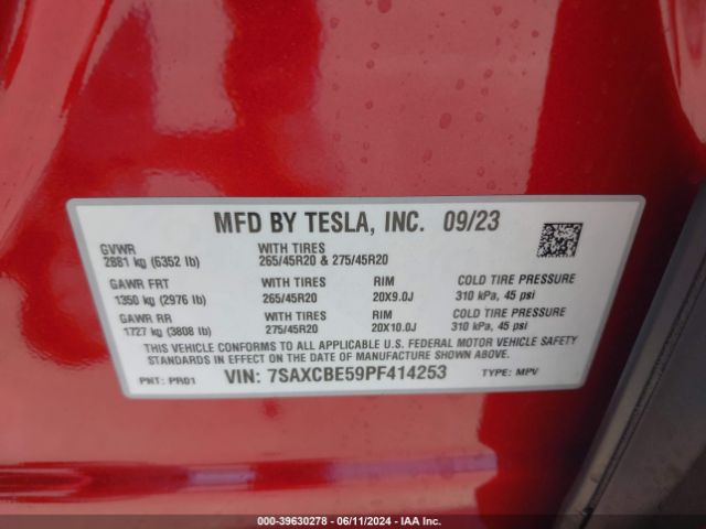 7SAXCBE59PF414253 Tesla Model X Dual Motor All-wheel Drive/standard Range