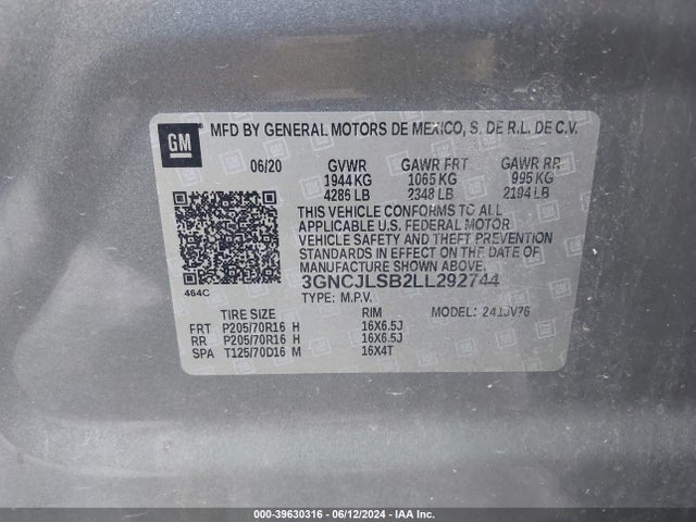 Chevrolet Trax Fwd Lt 2020 3GNCJLSB2LL292744 Image 9
