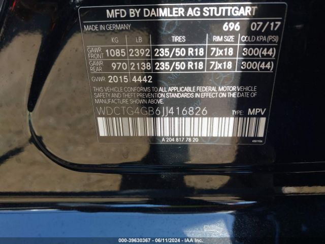 WDCTG4GB6JJ416826 Mercedes-Benz Gla 250 4matic