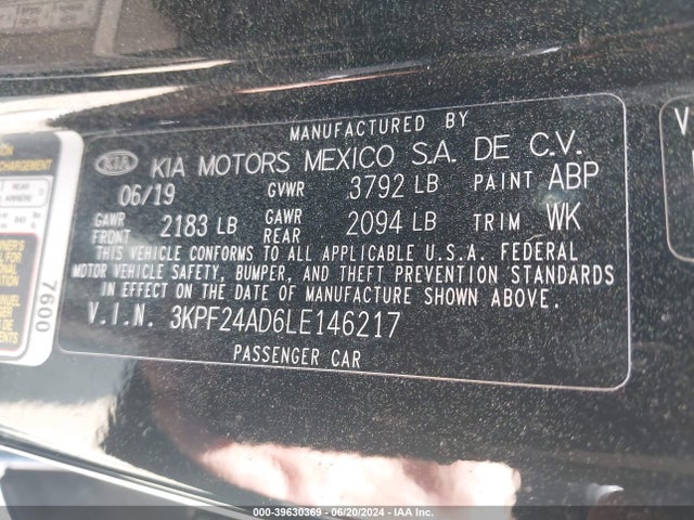 Продаж на аукціоні авто 2020 Kia Forte Fe, vin: 3KPF24AD6LE146217, номер лоту: 39630369