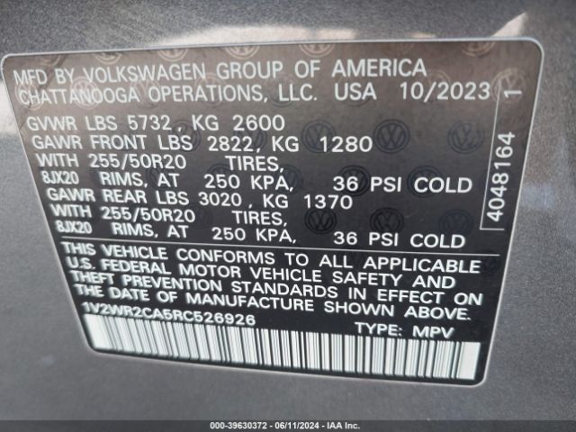 1V2WR2CA5RC526926 Volkswagen Atlas 2.0t Se W/technology