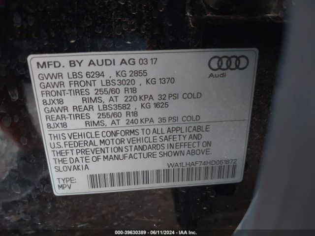 WA1LHAF74HD051872 Audi Q7 2.0t Premium