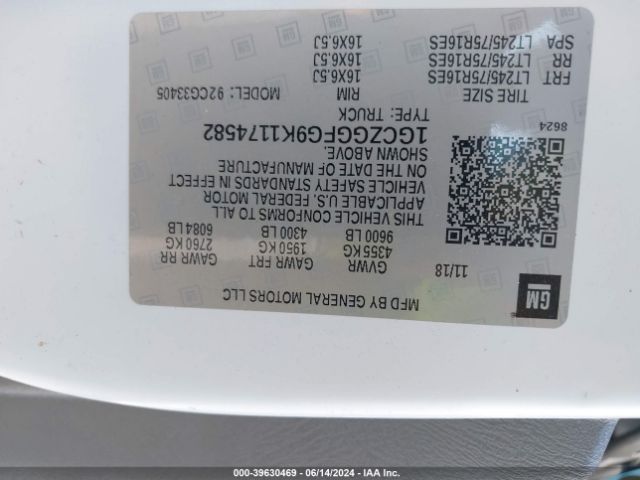1GCZGGFG9K1174582 Chevrolet Express 3500 Work Van