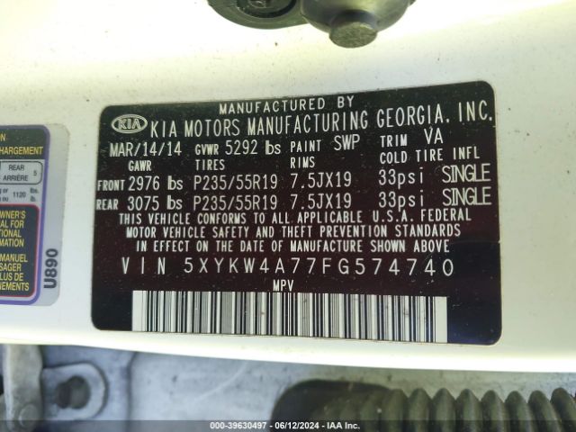 5XYKW4A77FG574740 KIA Sorento Limited V6