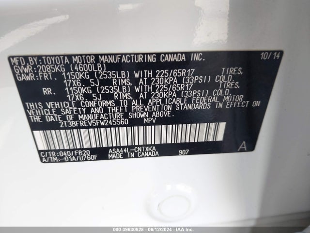 Toyota RAV4 LE 2015 2T3BFREV5FW245560 Image 9