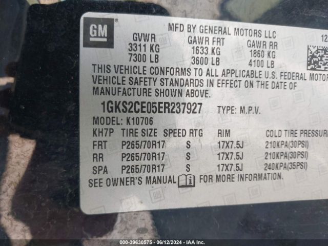1GKS2CE05ER237927 GMC YUKON SLT