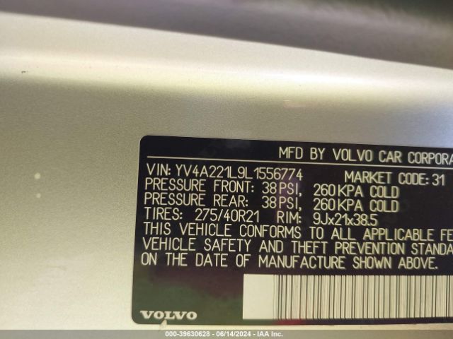 YV4A221L9L1556774 Volvo Xc90 T6 Inscription 6 Passenger