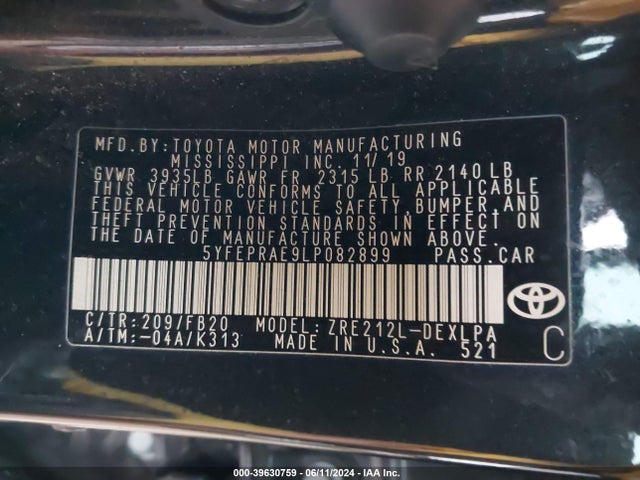 Toyota COROLLA LE 2020 5YFEPRAE9LP082899 Image 9