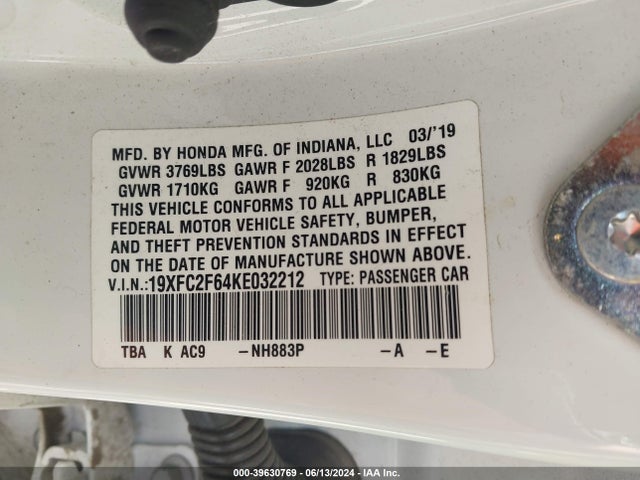 Honda Civic Lx 2019 19XFC2F64KE032212 Image 9