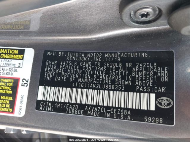 4T1G11AK2LU898353 Toyota CAMRY SE