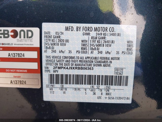 Ford EDGE SEL 2024 2FMPK4J9XRBB06363 Image 9