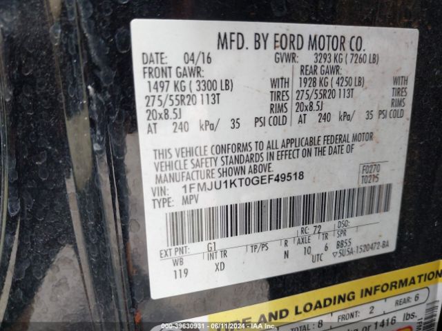 1FMJU1KT0GEF49518 Ford Expedition Limited