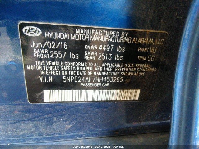 Hyundai Sonata 2017 5NPE24AF7HH453265 Image 9