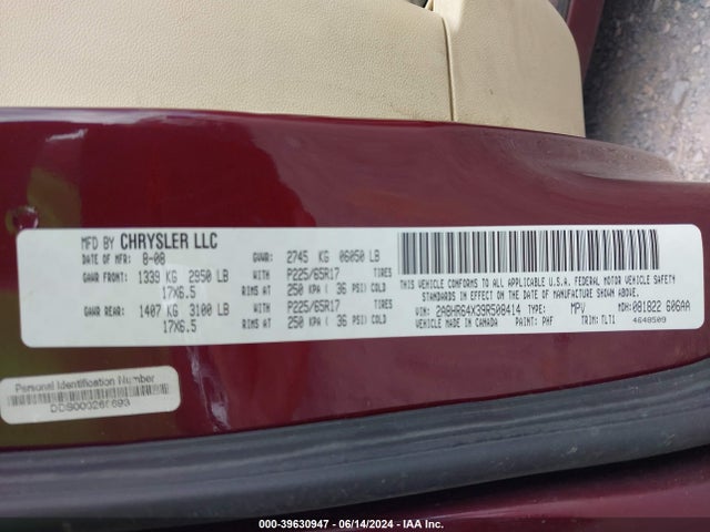 Продажа на аукционе авто 2009 Chrysler Town & Country Limited, vin: 2A8HR64X39R508414, номер лота: 39630947
