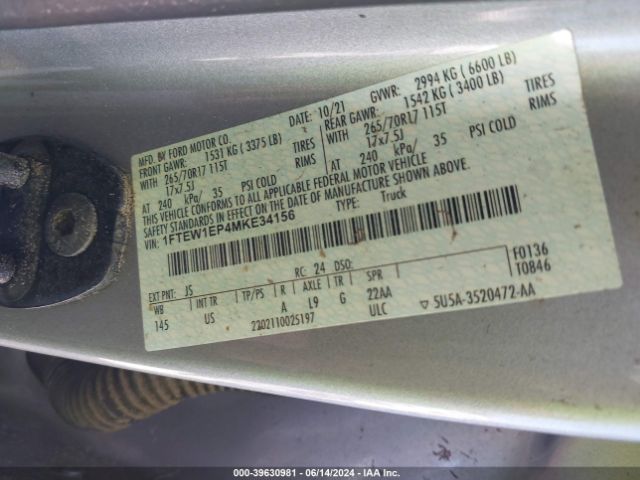 1FTEW1EP4MKE34156 Ford F-150 Xlt