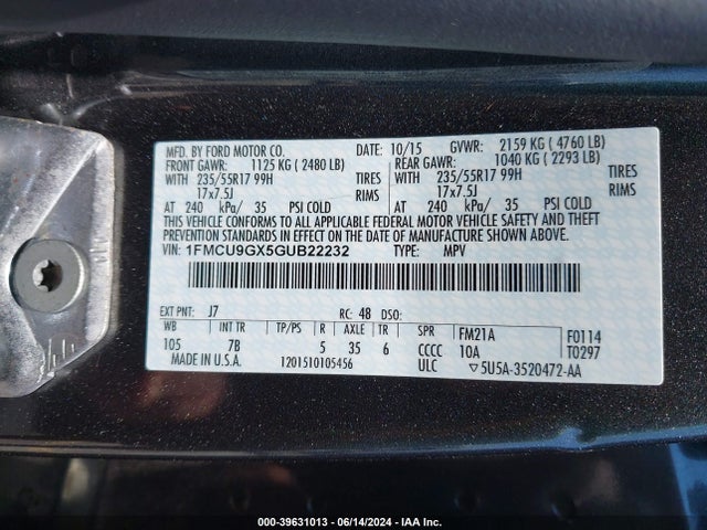 Ford ESCAPE SE 2016 1FMCU9GX5GUB22232 Image 9