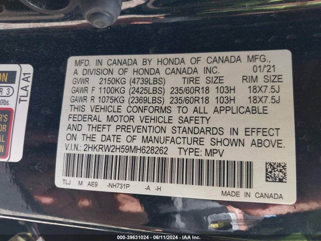 Honda Cr-v Awd Ex 2021 2HKRW2H59MH628262 Image 9