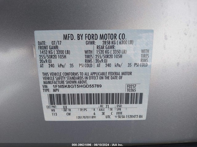 Ford EXPLORER SPORT 2017 1FM5K8GT5HGD55789 Image 9