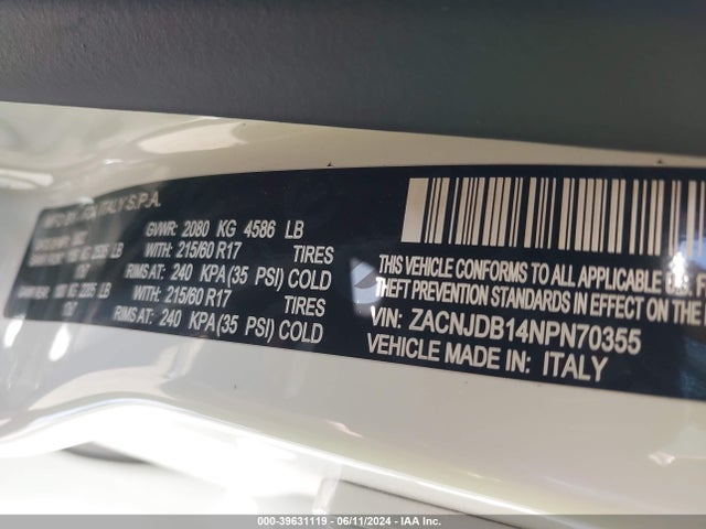 ZACNJDB14NPN70355 Jeep Renegade Latitude 4x4