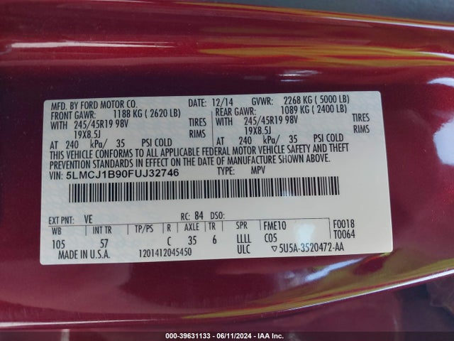 Lincoln Mkc Black Label 2015 5LMCJ1B90FUJ32746 Image 9