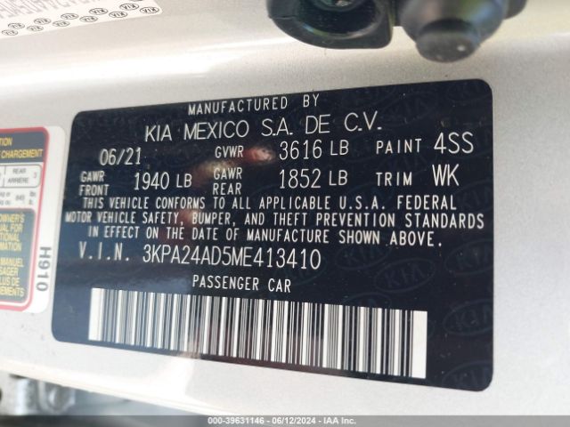 3KPA24AD5ME413410 KIA RIO LX