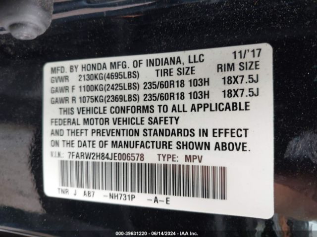 7FARW2H84JE006578 Honda Cr-v Ex-l/ex-l Navi