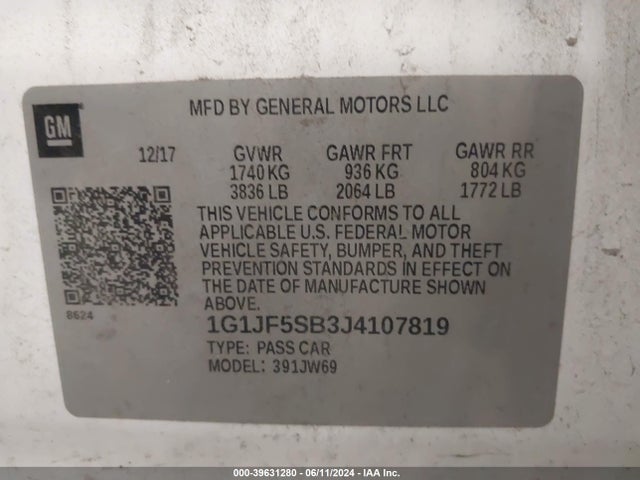 Chevrolet Sonic Premier Auto 2018 1G1JF5SB3J4107819 Image 9