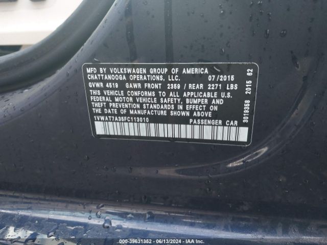 1VWAT7A35FC113010 Volkswagen Passat 1.8t Limited Edition