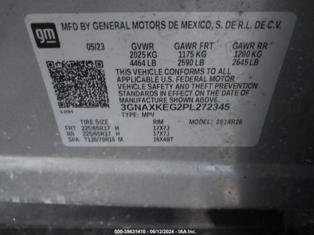 3GNAXKEG2PL272345 Chevrolet Equinox Fwd Lt