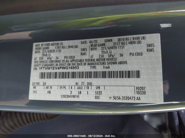 1FTVW1EV4PWG16953 Ford F-150 Lightning Lariat