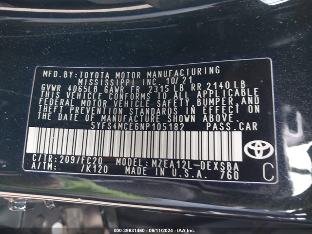 Toyota COROLLA SE 2022 5YFS4MCE6NP105182 Image 9