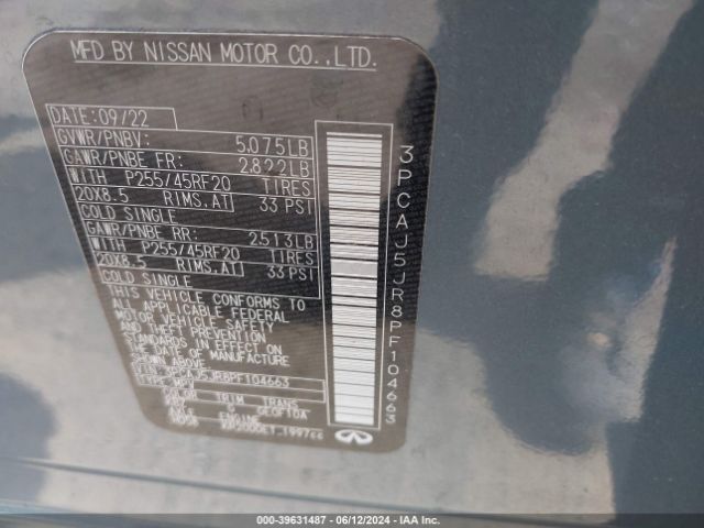 3PCAJ5JR8PF104663 Infiniti Qx55 Luxe Awd