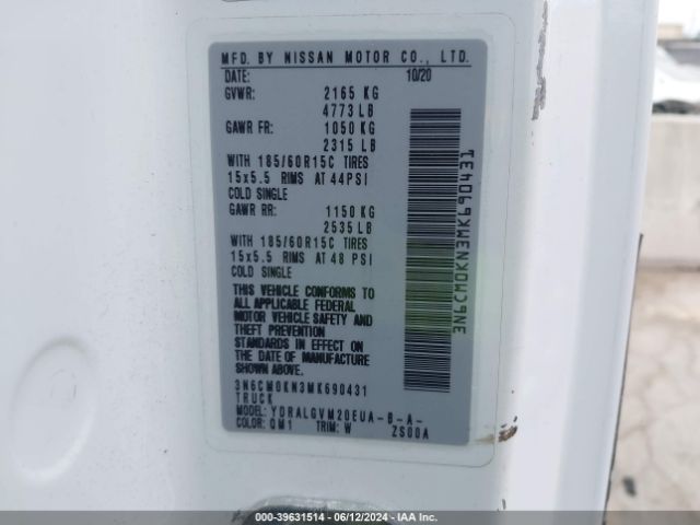 3N6CM0KN3MK690431 Nissan Nv200 Compact Cargo Sv Xtronic Cvt