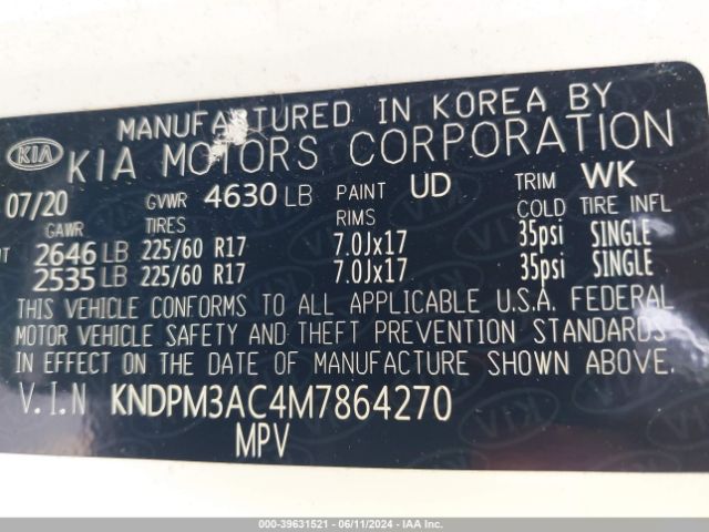KNDPM3AC4M7864270 KIA Sportage Lx