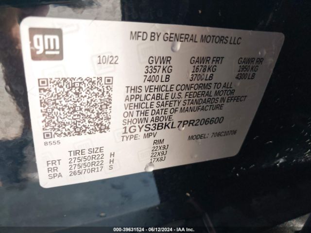 1GYS3BKL7PR206600 Cadillac Escalade 2wd Premium Luxury