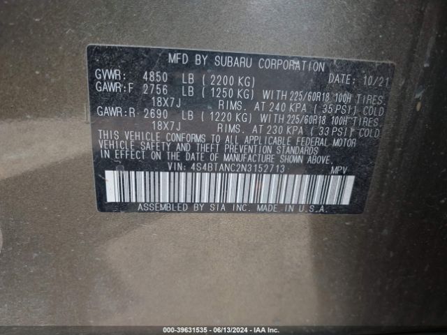 4S4BTANC2N3152713 Subaru Outback Limited